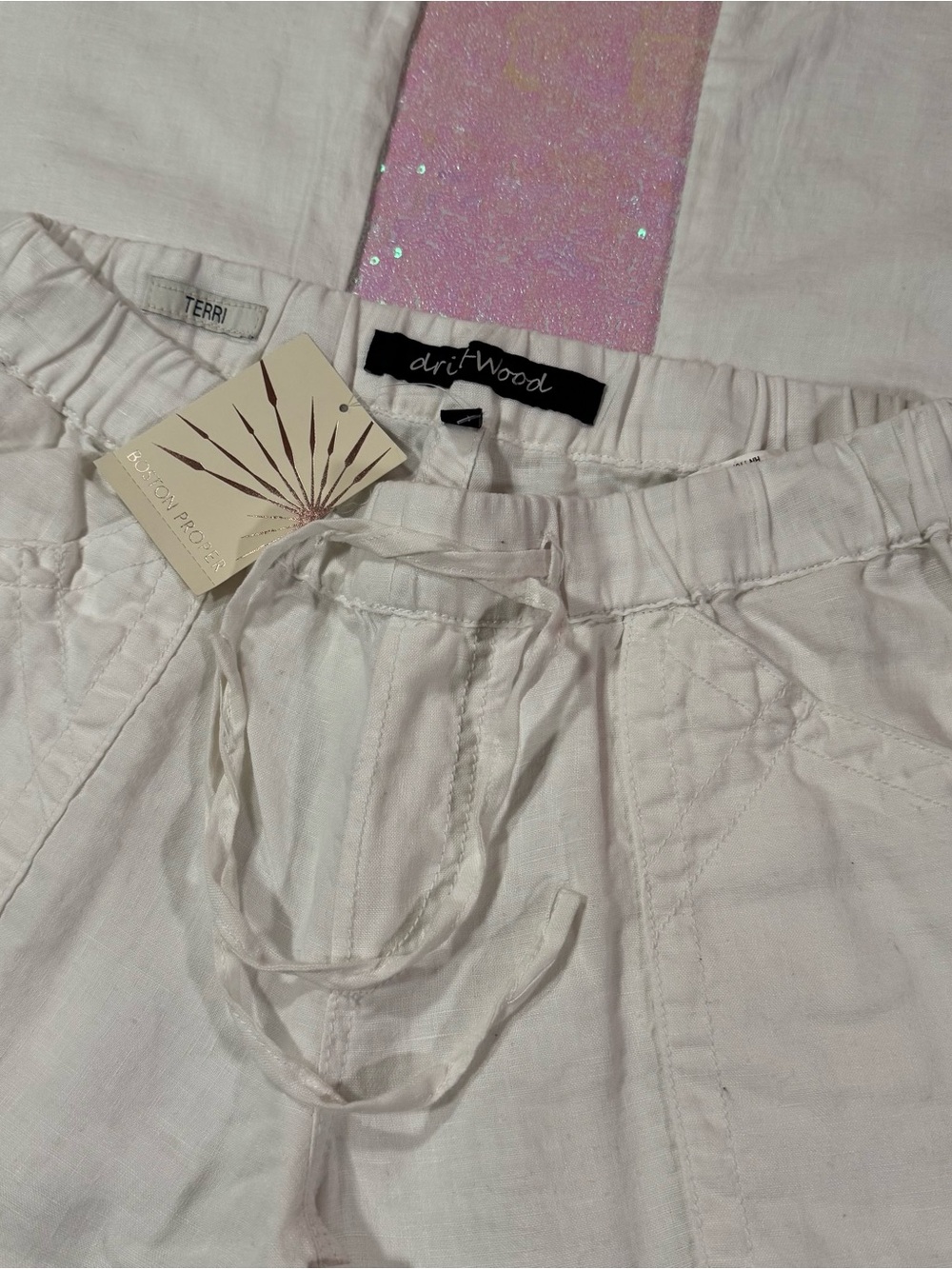 NWT ★ Driftwood White Linen Palazzo Pants with Blue Floral Print (29) ★彡 - Picture 2 of 11